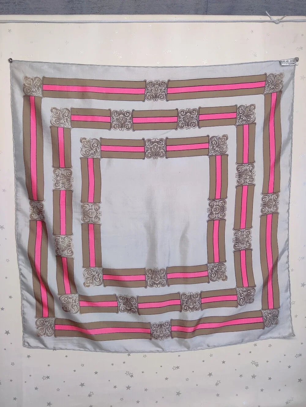 Vintage JCPenney 100% Silk Scarf Square 30x30 Made in Italy Pink Gray Silver